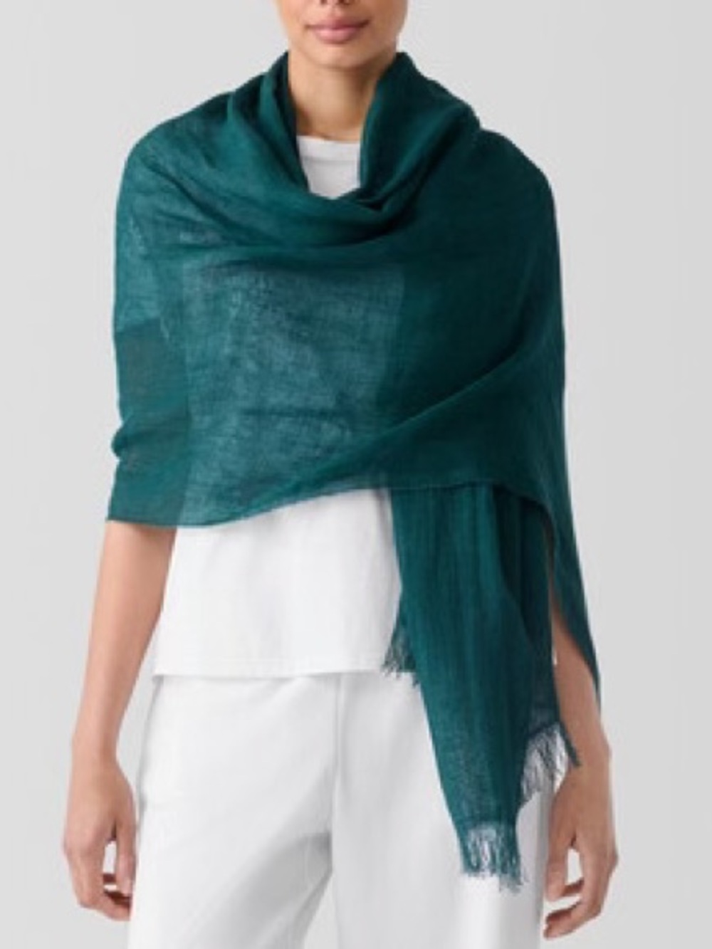 Eileen Fisher - Airy Organic Linen Lightweight Scarf / Wrap - Dusty Teal